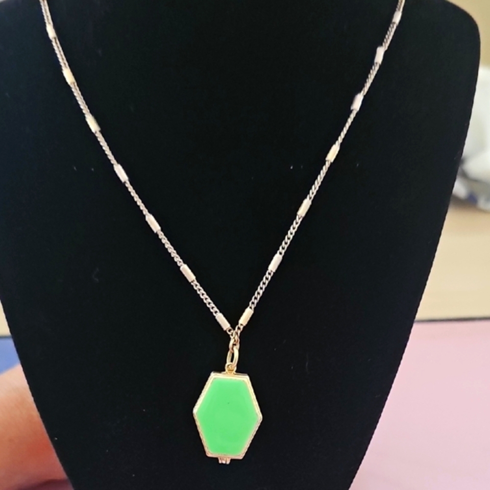 J. Crew Hexagon Green Pendant Necklace